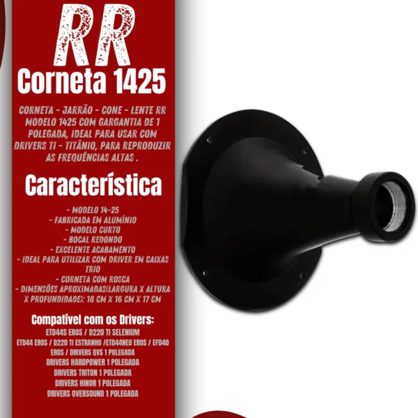 Corneta RR Hl 1425 1 Alumínio Para Driver Som Automotivo - Imagem 2