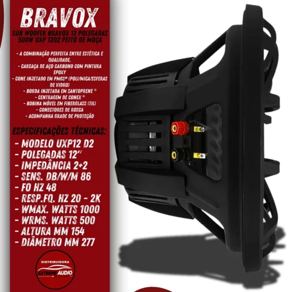 🔊 Alto Falante Subwoofer Bravox Uxp 12'' 500rms Bobina Dupla - Imagem 2