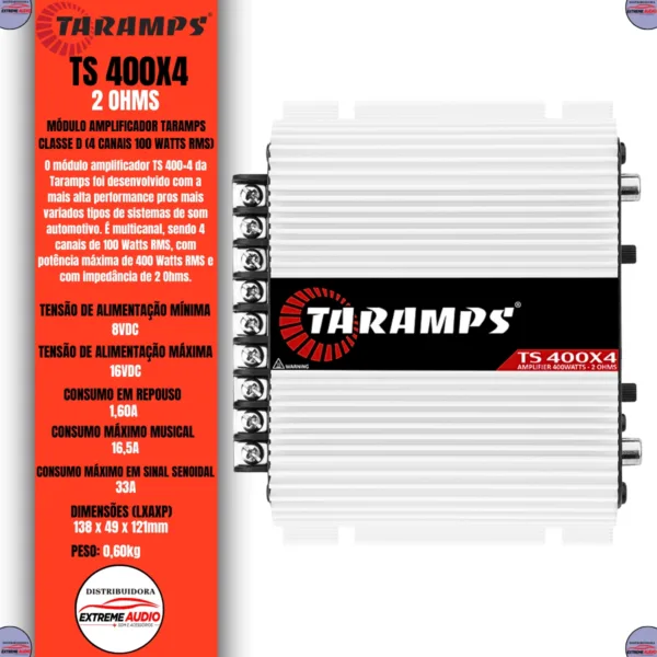 Modulo Ts800x4 Taramps 800w Rms 2 Ohms 4 Canais - Imagem 3