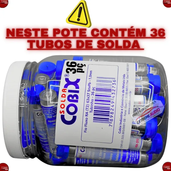 Kit 36 Tubos De Solda Estanho Cobix 22g Com Fluxo Ra (t2) 63x37 1,00mm - Imagem 2