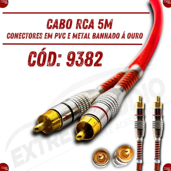 Cabo Rca Blindado 400 Pro Vermelho Technoise 4 Conectores Macho 5 Metros - Imagem 4