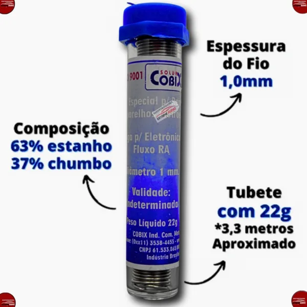 Tubo De Solda Estanho Cobix 22g Com Fluxo Ra 63x37 1,00mm - Imagem 4