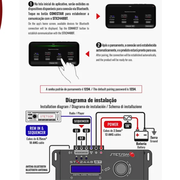 Processador De Audio Digital Stetsom Stx2448 Bt Equalizador Crossover - Imagem 4