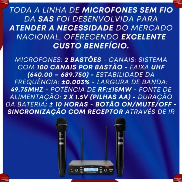 Santo Angelo Sas 2311 Microfone Sem Fio Duplo De Mão Preto - Imagem 7