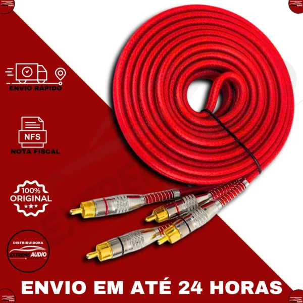 Cabo Rca Blindado 400 Pro Vermelho Technoise 4 Conectores Macho 5 Metros - Imagem 7