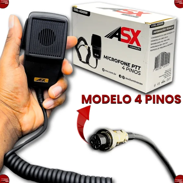 Microfone Rádio PTT 4 Pinos ASX - Imagem 3