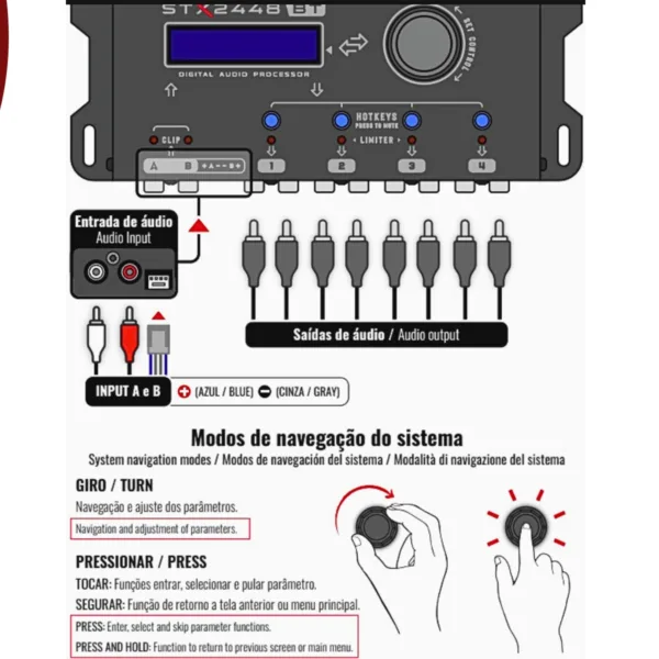 Processador De Audio Digital Stetsom Stx2448 Bt Equalizador Crossover - Imagem 8
