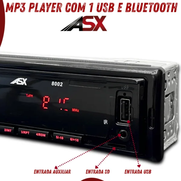 🔊 Som Automotivo ASX MP3 Player Standard – 1 USB e Bluetooth - Imagem 3
